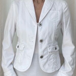 Vintage Gap White Jacket 3 Buttons Blazer Cotton Flap Pockets Size 2